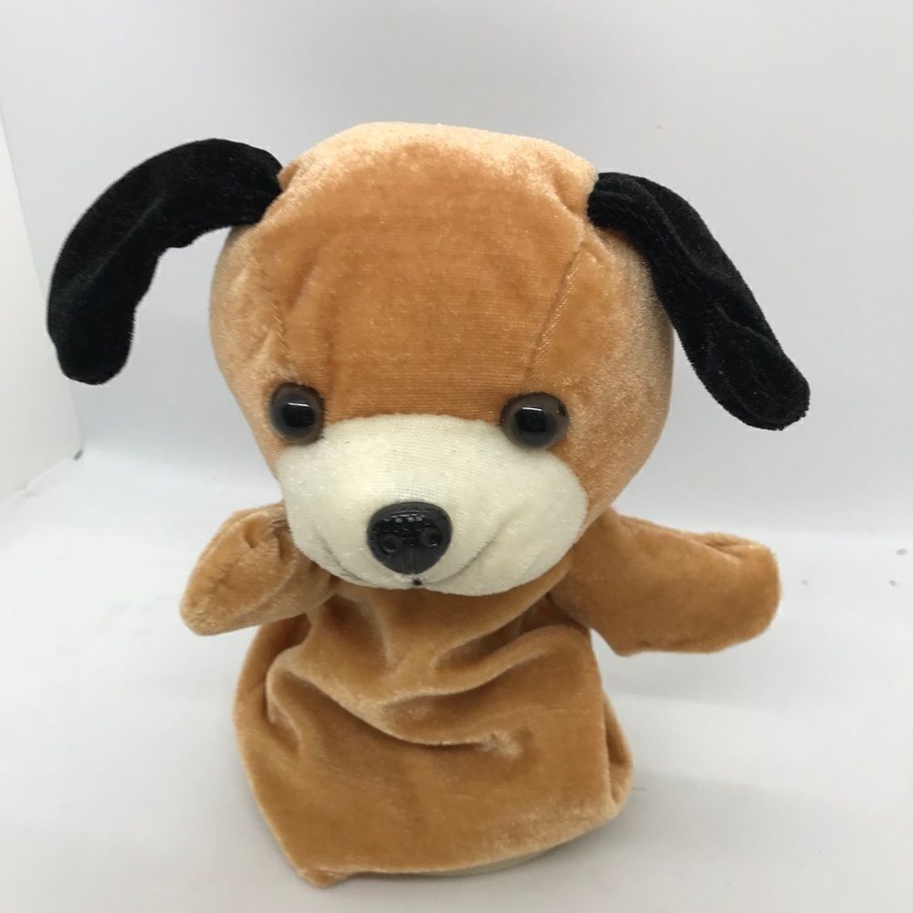 Hand Puppet Dog Vintage Toy Tan Black